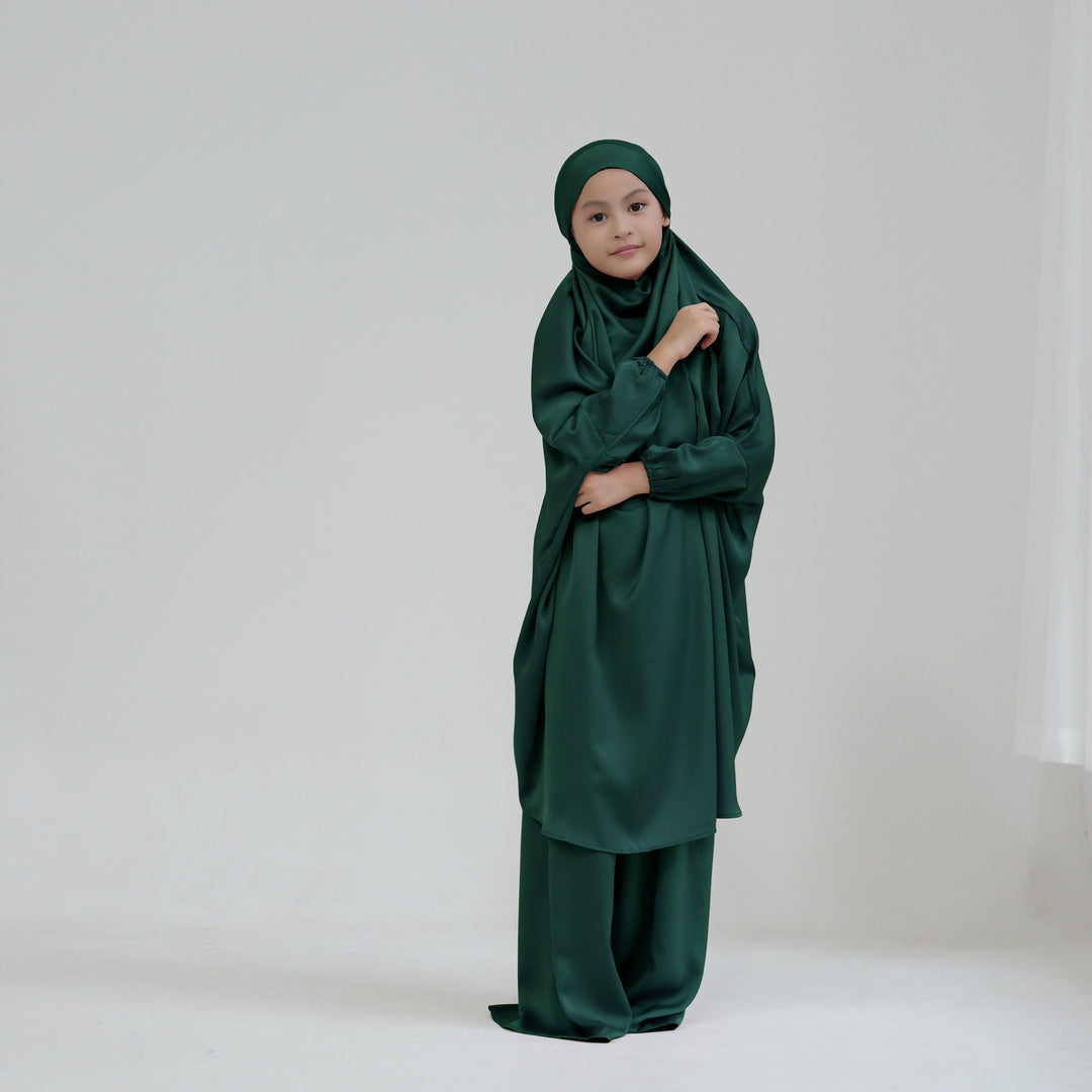 Get trendy with Nabela Kids Jilbab Set - Dark Emerald - Skirts available at Voilee NY. Grab yours for $44.90 today!