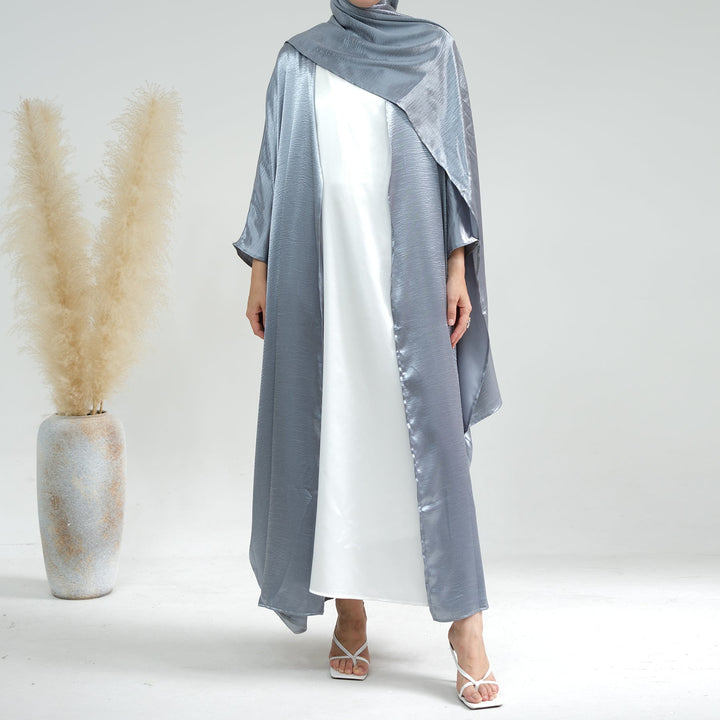 Get trendy with Amalia 3-Piece Abaya Set - Steel -  available at Voilee NY. Grab yours for $110 today!