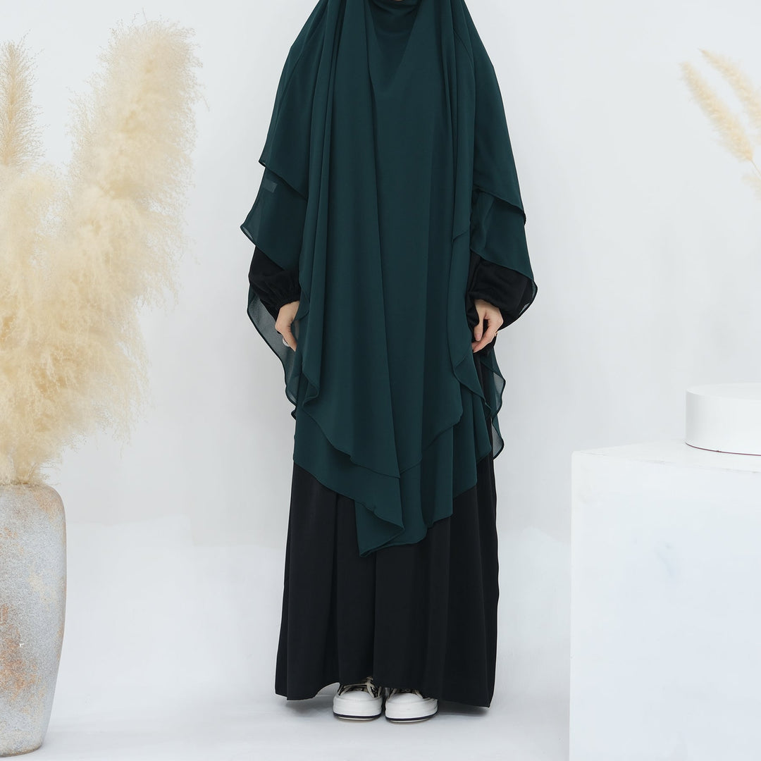 Get trendy with 2-layer Maxi Chiffon Khimar - Emerald -  available at Voilee NY. Grab yours for $44.90 today!