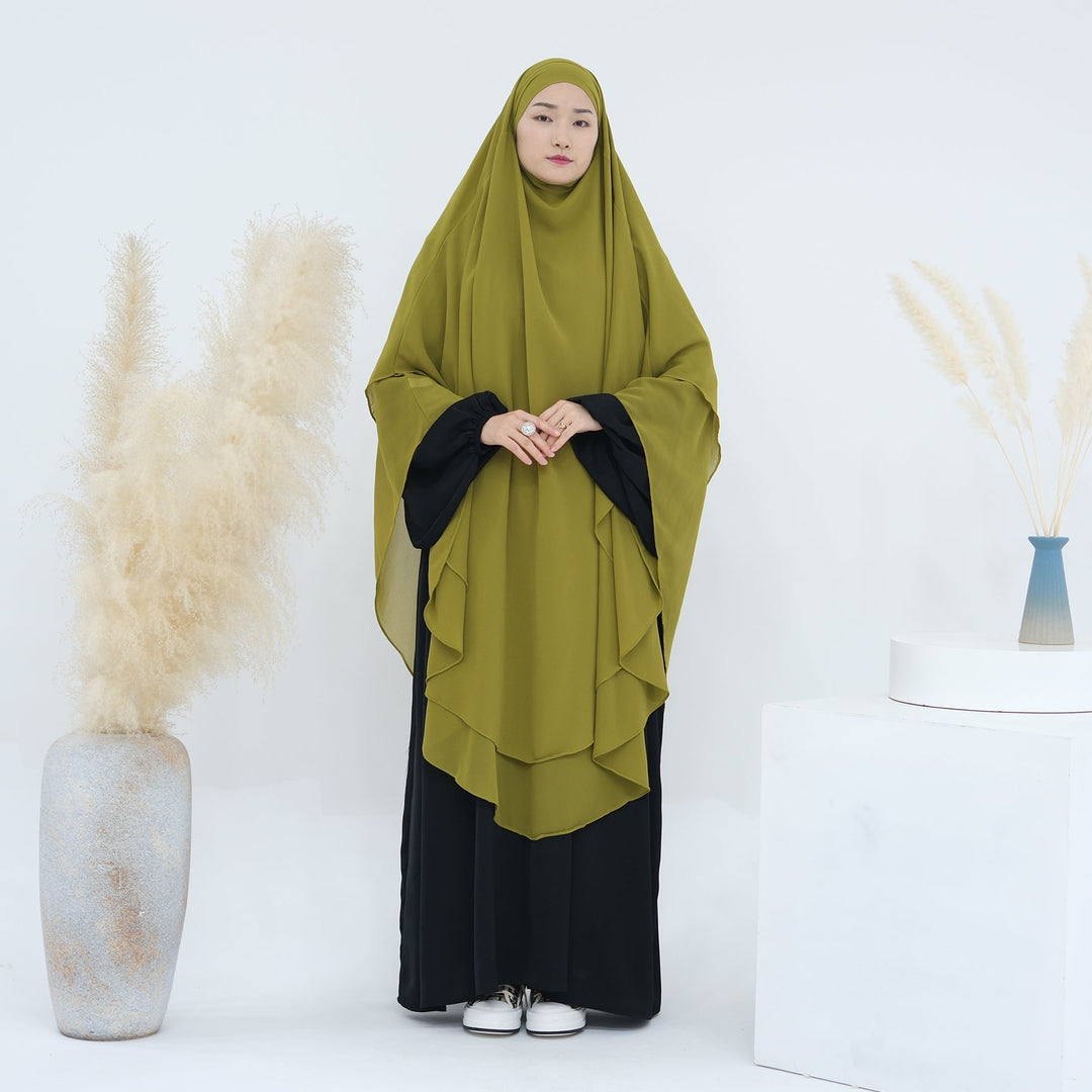 Get trendy with 2-layer Maxi Chiffon Khimar - Lemon -  available at Voilee NY. Grab yours for $44.90 today!