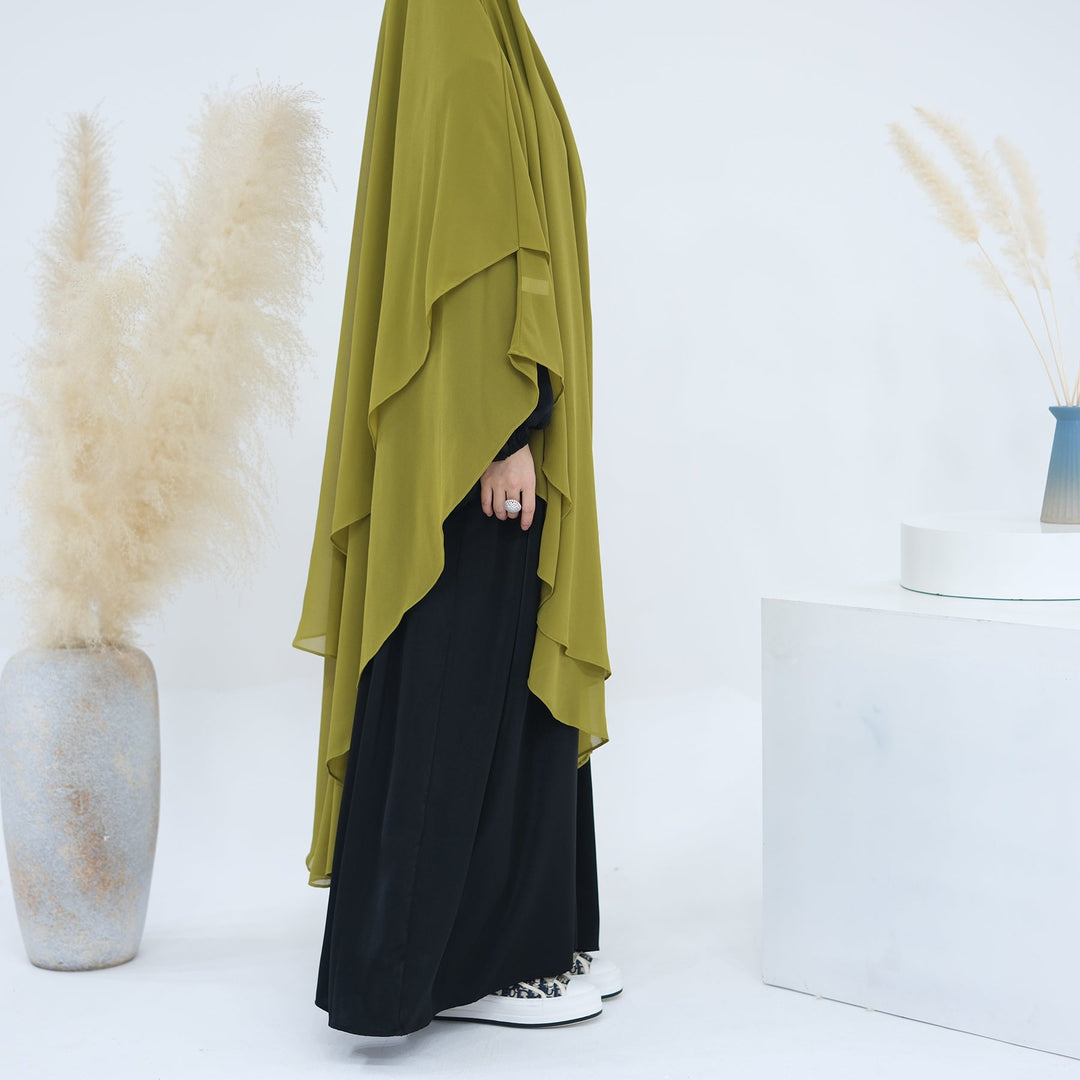 Get trendy with 2-layer Maxi Chiffon Khimar - Lemon -  available at Voilee NY. Grab yours for $44.90 today!