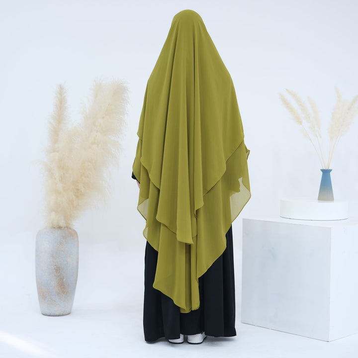 Get trendy with 2-layer Maxi Chiffon Khimar - Lemon -  available at Voilee NY. Grab yours for $44.90 today!