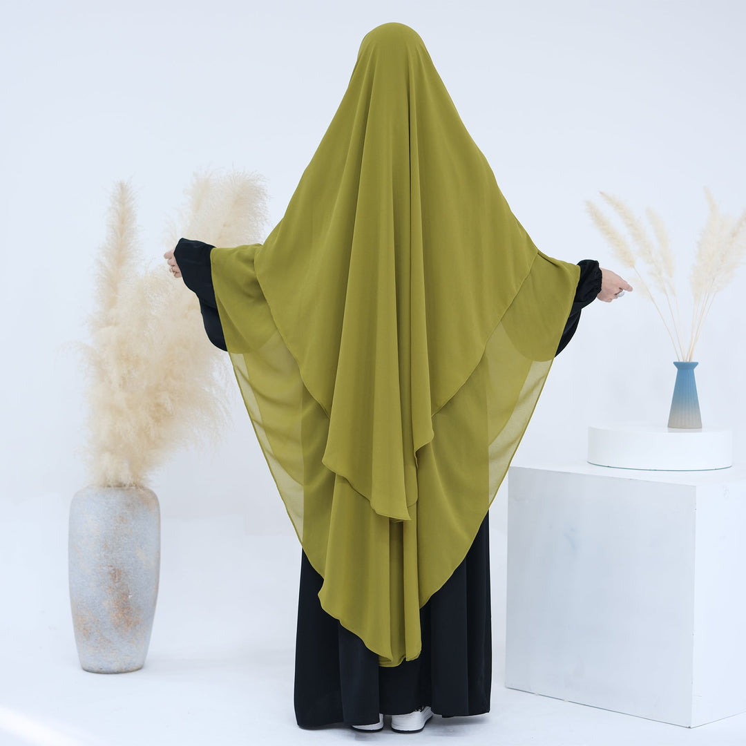 Get trendy with 2-layer Maxi Chiffon Khimar - Lemon -  available at Voilee NY. Grab yours for $44.90 today!