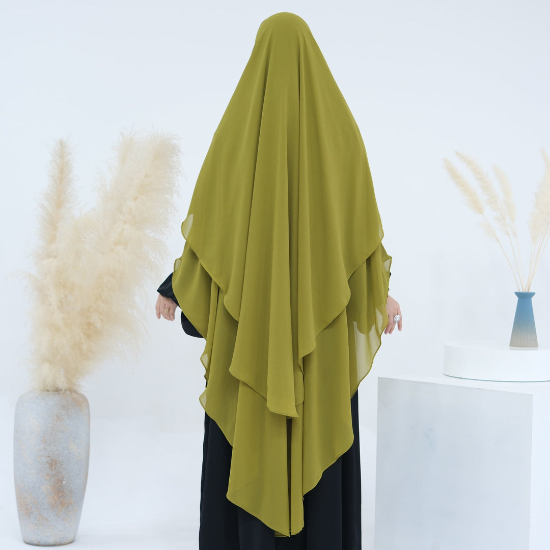 Get trendy with 2-layer Maxi Chiffon Khimar - Lemon -  available at Voilee NY. Grab yours for $44.90 today!