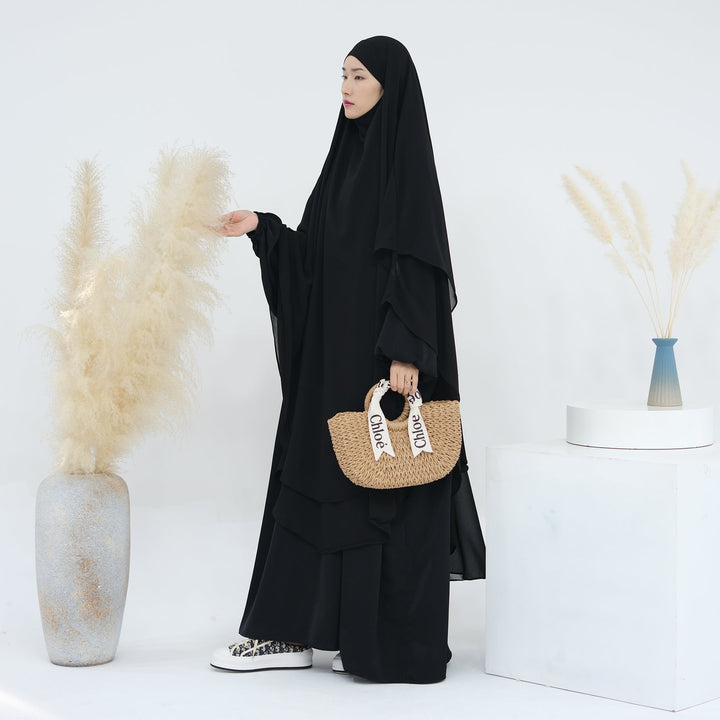 Get trendy with 2-layer Maxi Chiffon Khimar - Black -  available at Voilee NY. Grab yours for $44.90 today!