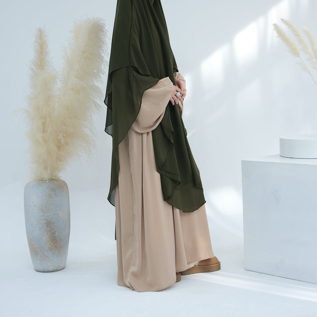 Get trendy with 2-layer Maxi Chiffon Khimar - Olive -  available at Voilee NY. Grab yours for $44.90 today!
