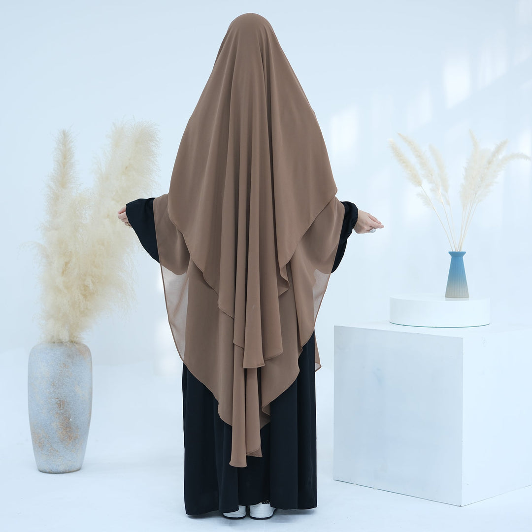 Get trendy with 2-layer Maxi Chiffon Khimar - Beige -  available at Voilee NY. Grab yours for $44.90 today!