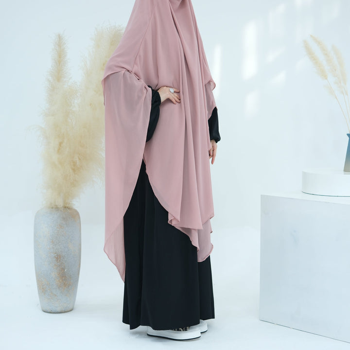 Get trendy with 2-layer Maxi Chiffon Khimar - Pink -  available at Voilee NY. Grab yours for $44.90 today!