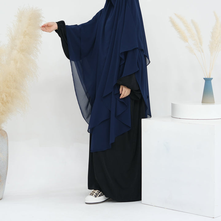 Get trendy with 2-layer Maxi Chiffon Khimar - Navy -  available at Voilee NY. Grab yours for $44.90 today!