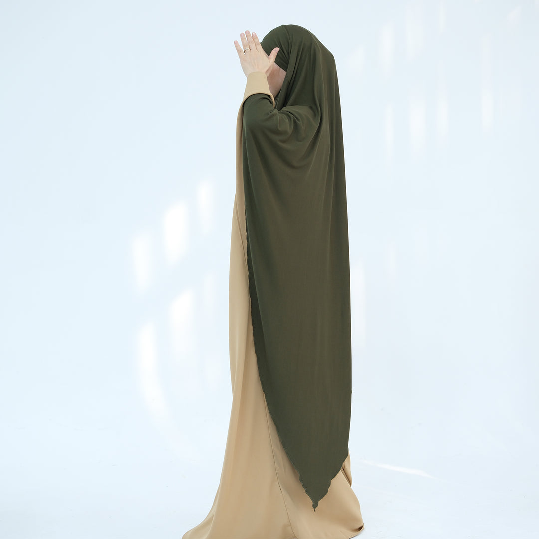 Get trendy with Modal Maxi Khimar - Olive - Hijab available at Voilee NY. Grab yours for $39.90 today!