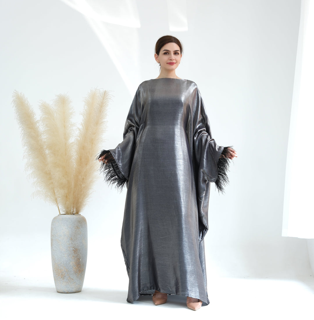 Marianne Butterfly Abaya - Silver Dresses from Voilee NY