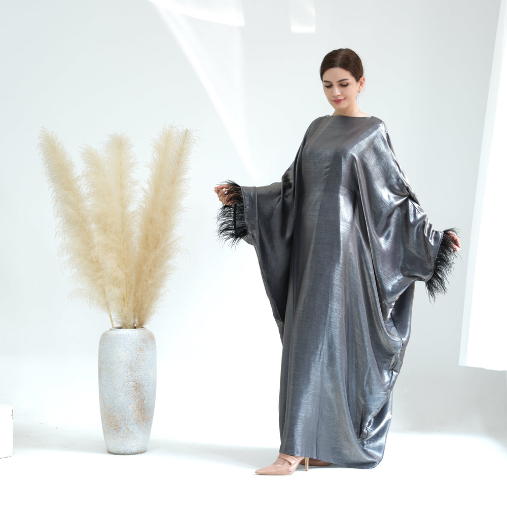Marianne Butterfly Abaya - Silver Dresses from Voilee NY