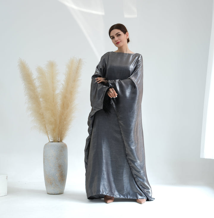 Get trendy with Marianne Butterfly Abaya - Silver - Dresses available at Voilee NY. Grab yours for $72.90 today!