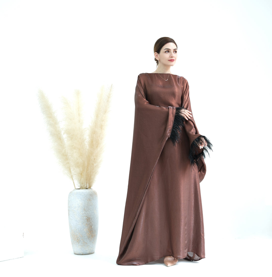 Get trendy with Marianne Butterfly Abaya - Coffee - Dresses available at Voilee NY. Grab yours for $72.90 today!
