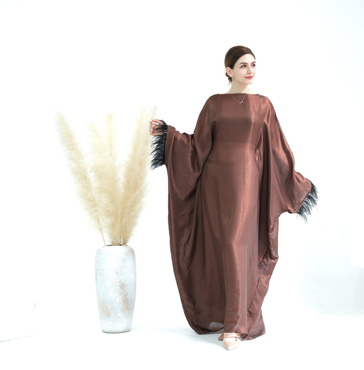 Get trendy with Marianne Butterfly Abaya - Coffee - Dresses available at Voilee NY. Grab yours for $72.90 today!