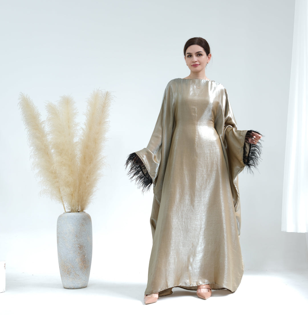 Get trendy with Marianne Butterfly Abaya - Champagne - Dresses available at Voilee NY. Grab yours for $72.90 today!