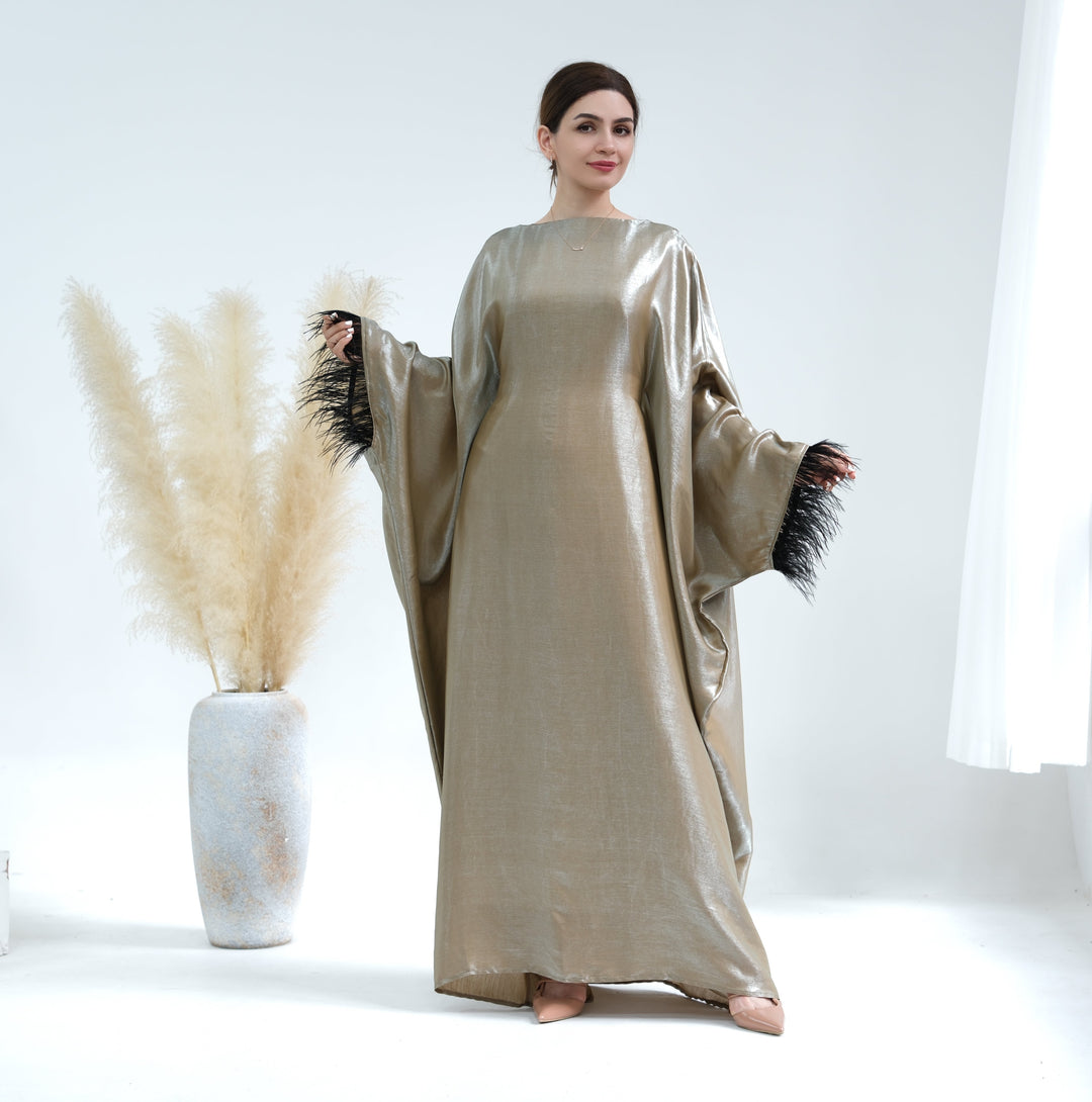 Get trendy with Marianne Butterfly Abaya - Champagne - Dresses available at Voilee NY. Grab yours for $72.90 today!