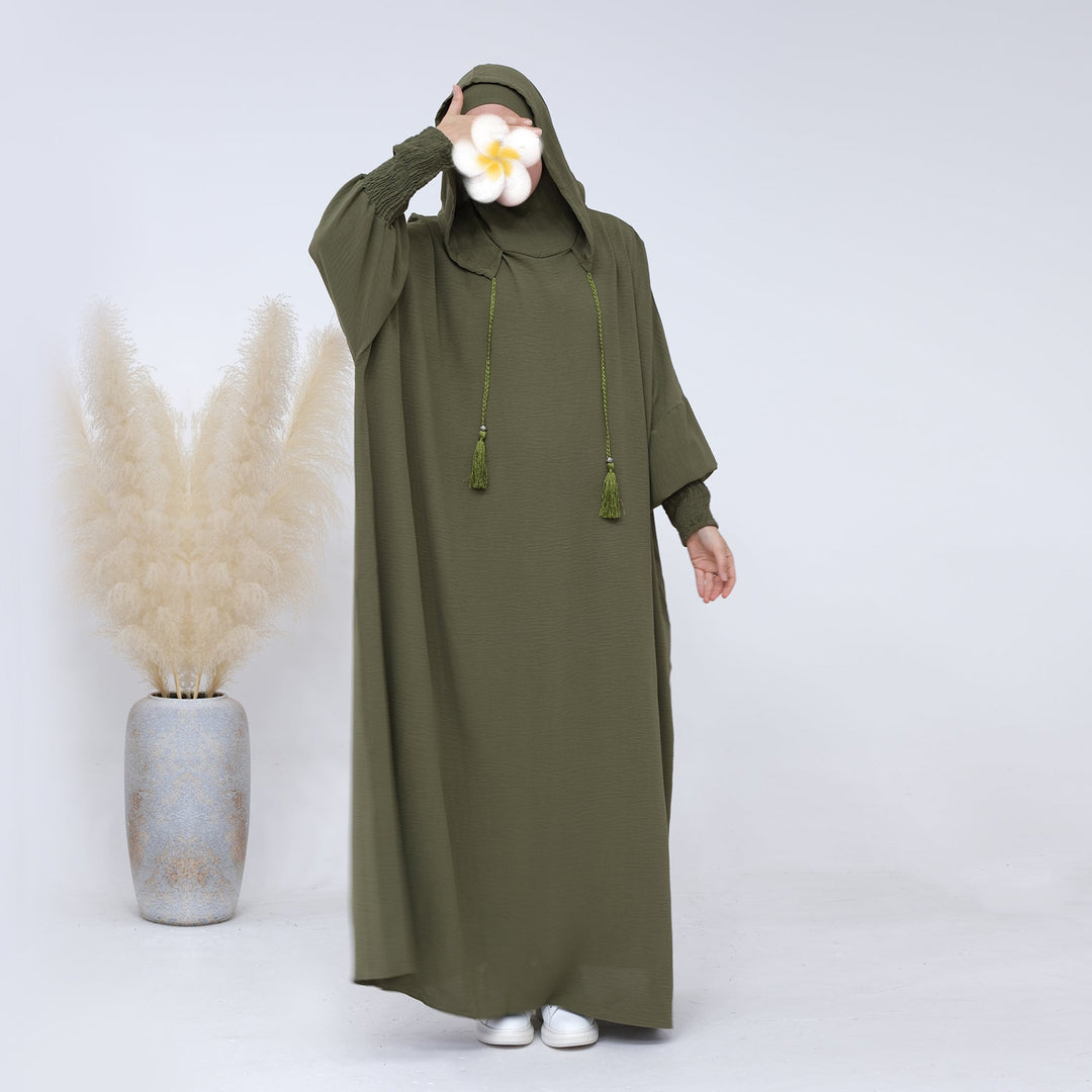 Rubina Double Hoodie Abaya - Olive Dresses from Voilee NY