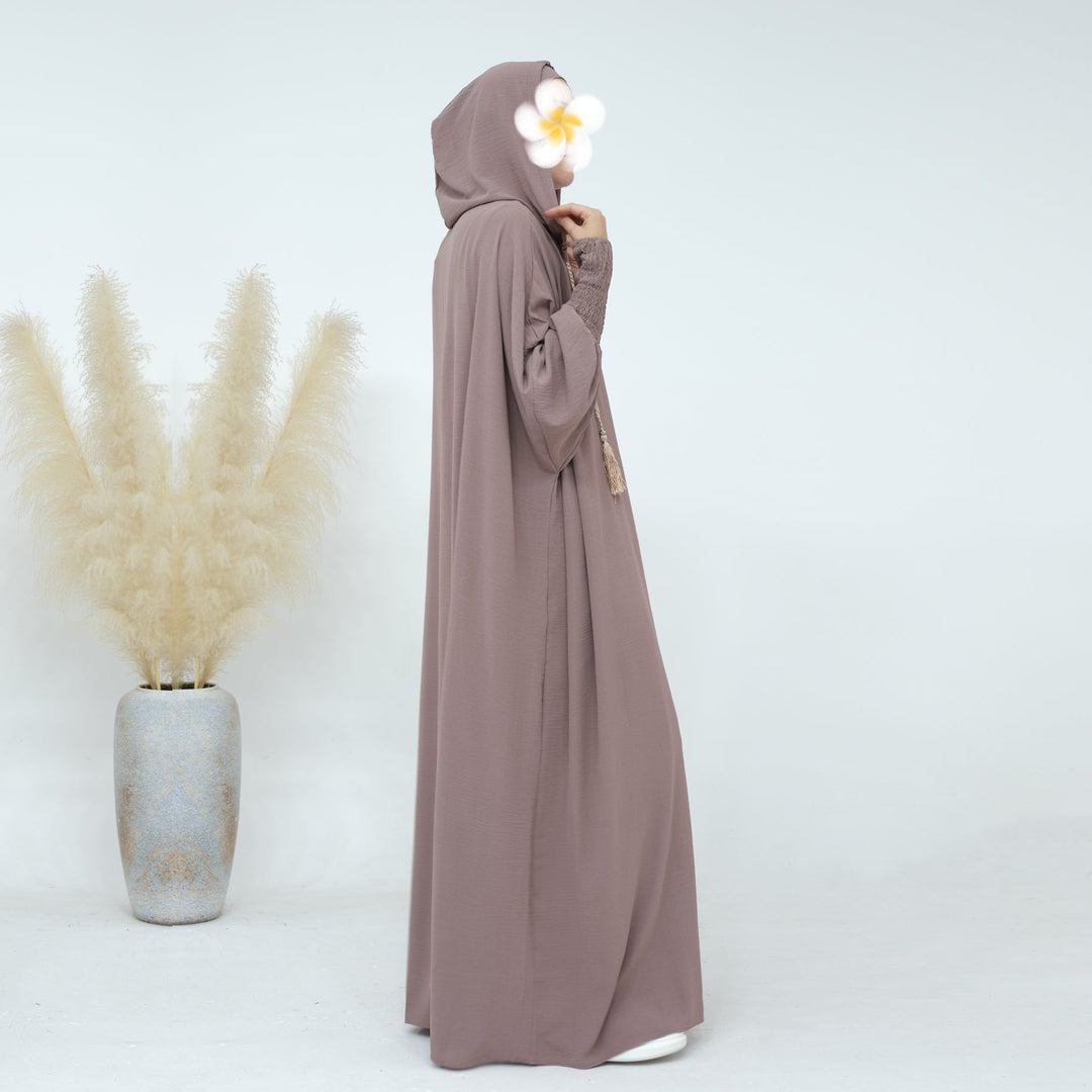 Rubina Double Hoodie Abaya - Latte Dresses from Voilee NY
