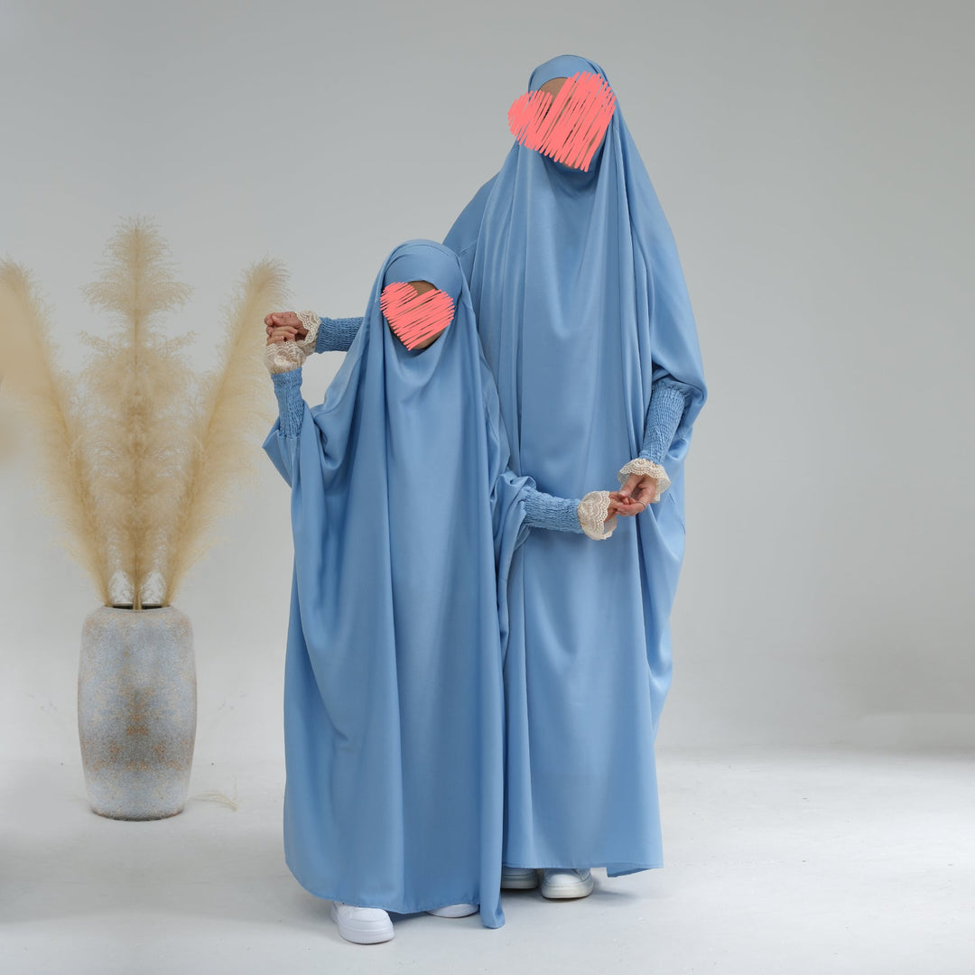 Marwa Kids Satin Jilbab - Blue Dresses from Voilee NY