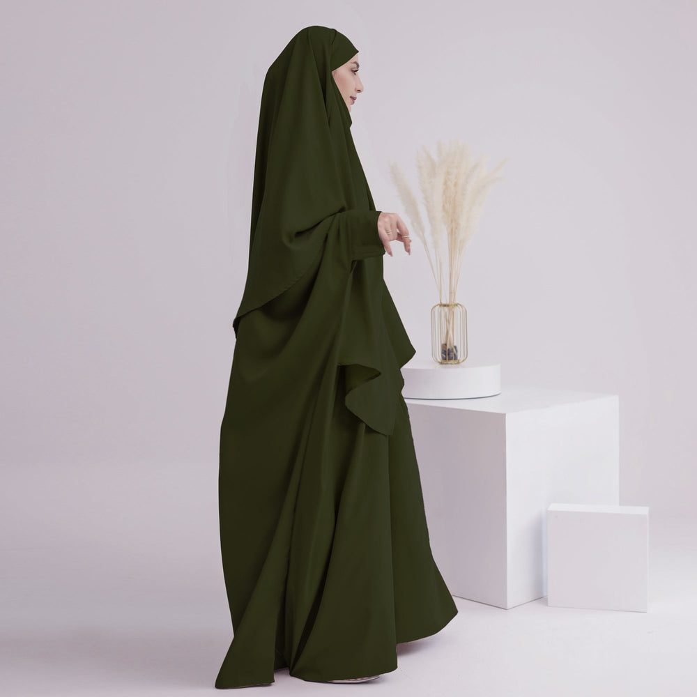 Get trendy with Amira Abaya Set - Olive - Dresses available at Voilee NY. Grab yours for $74.90 today!
