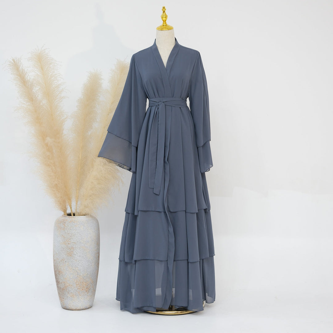 Get trendy with Zariah Layered Hem Chiffon Open Abaya - Gray - Cardigan available at Voilee NY. Grab yours for $69.90 today!