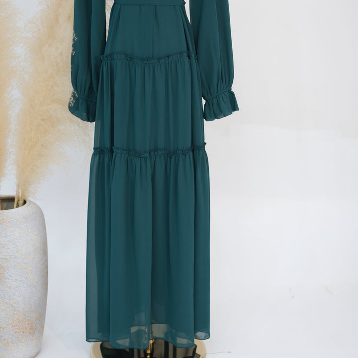 Get trendy with Molly Prairie Chiffon Maxi Dress - Dark Emerald - Dresses available at Voilee NY. Grab yours for $69.90 today!