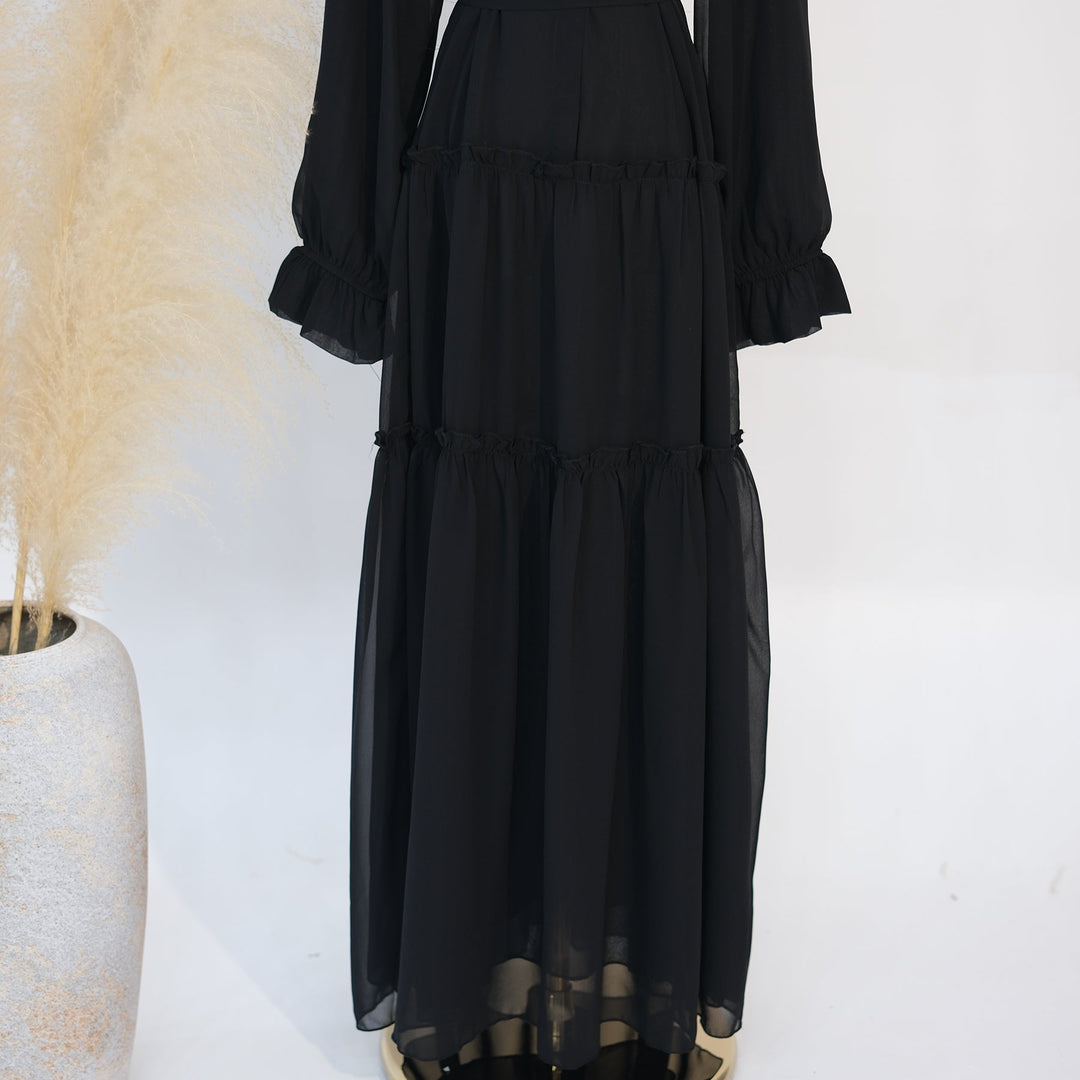 Get trendy with Molly Prairie Chiffon Maxi Dress - Black - Dresses available at Voilee NY. Grab yours for $69.90 today!