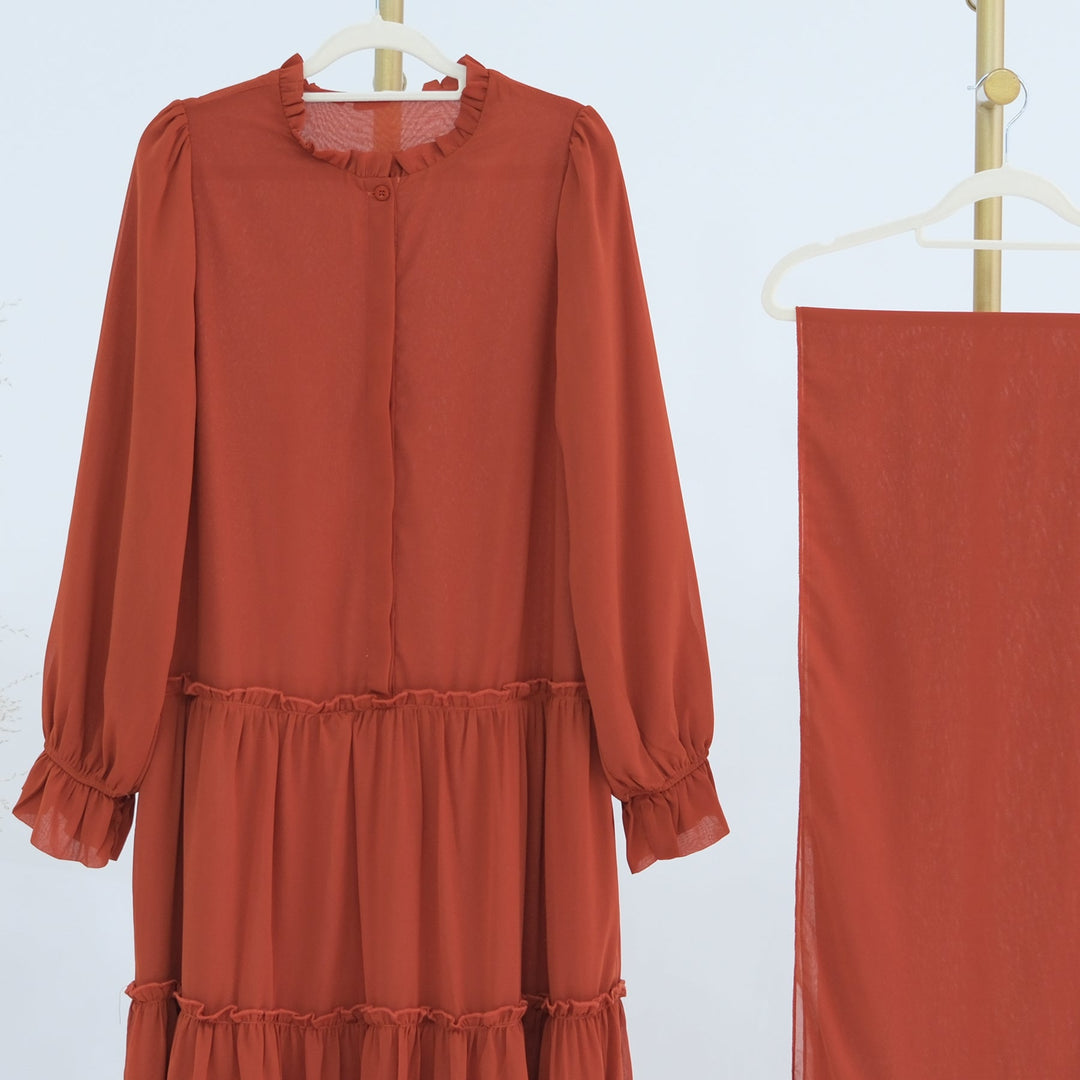 Get trendy with Molly Prairie Chiffon Maxi Dress - Orange - Dresses available at Voilee NY. Grab yours for $69.90 today!