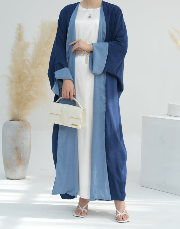 Get trendy with Nyla Reversible Abaya Kimono - Blue Denim - Cardigan available at Voilee NY. Grab yours for $64.90 today!