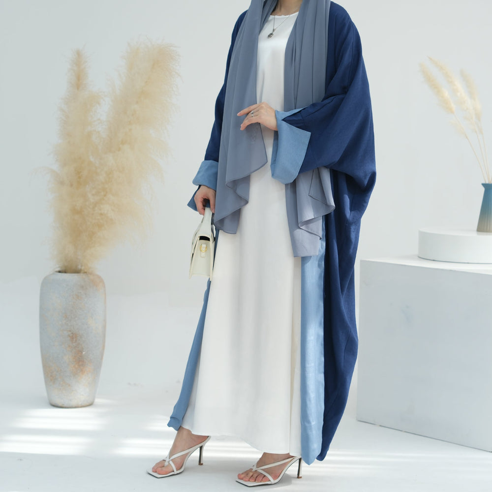 Get trendy with Nyla Reversible Abaya Kimono - Blue Denim - Cardigan available at Voilee NY. Grab yours for $64.90 today!