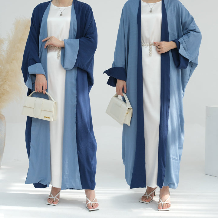 Get trendy with Nyla Reversible Abaya Kimono - Blue Denim - Cardigan available at Voilee NY. Grab yours for $64.90 today!