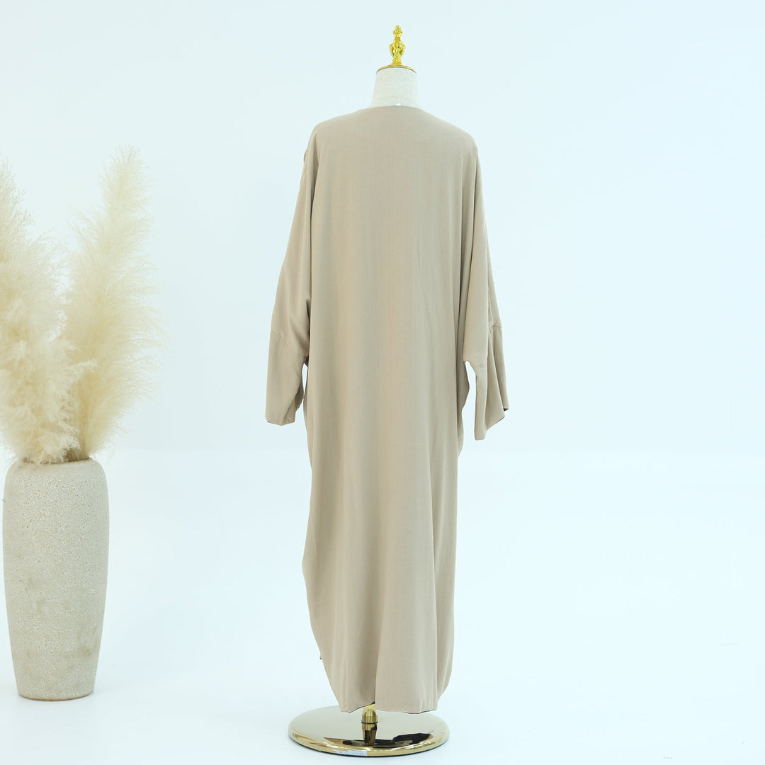 Get trendy with Nyla Reversible Abaya Kimono - Beige Brown - Cardigan available at Voilee NY. Grab yours for $64.90 today!