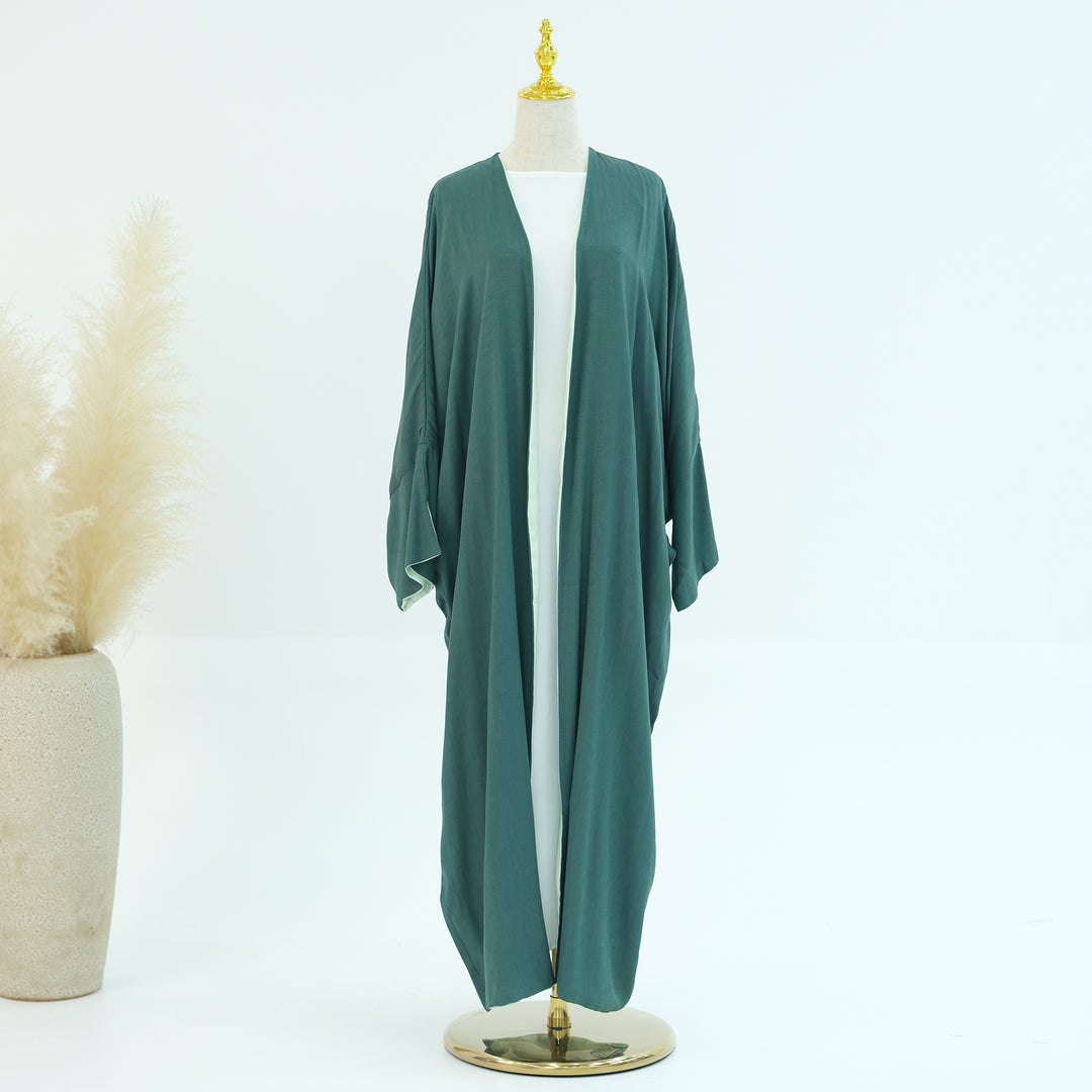 Get trendy with Nyla Reversible Abaya Kimono - Mint Green - Cardigan available at Voilee NY. Grab yours for $64.90 today!