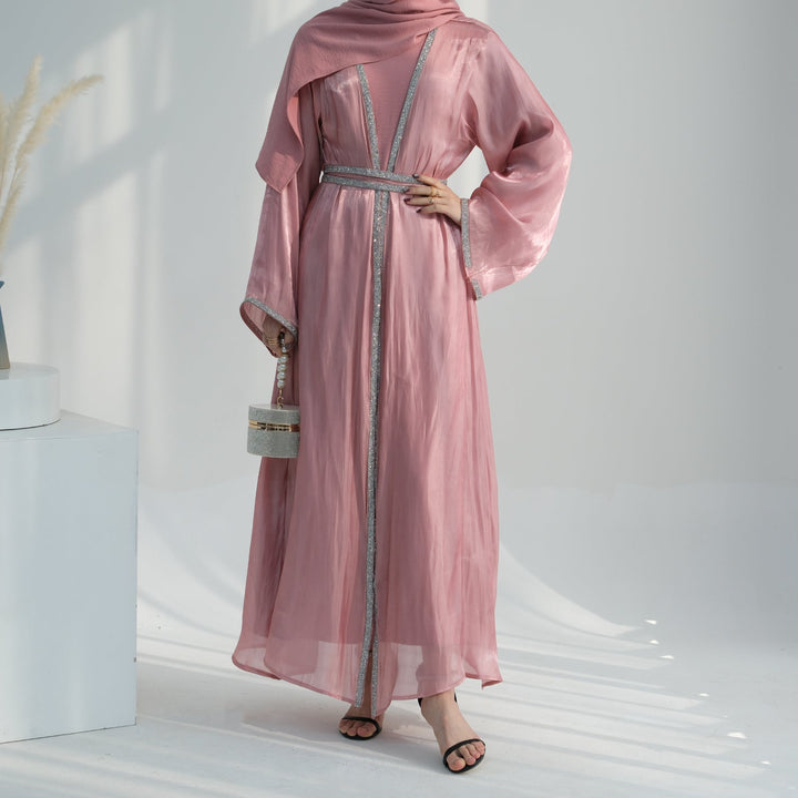 Get trendy with Siena Sequin Abaya Set - Pink - Dresses available at Voilee NY. Grab yours for $84.90 today!