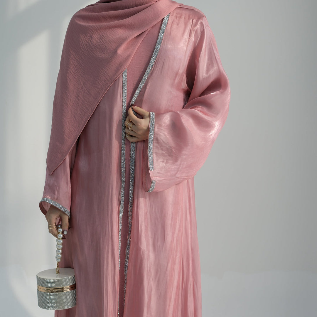 Get trendy with Siena Sequin Abaya Set - Pink - Dresses available at Voilee NY. Grab yours for $84.90 today!