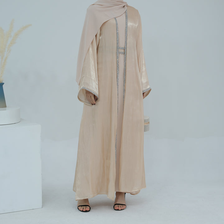 Get trendy with Siena Sequin Abaya Set - Champagne - Dresses available at Voilee NY. Grab yours for $84.90 today!