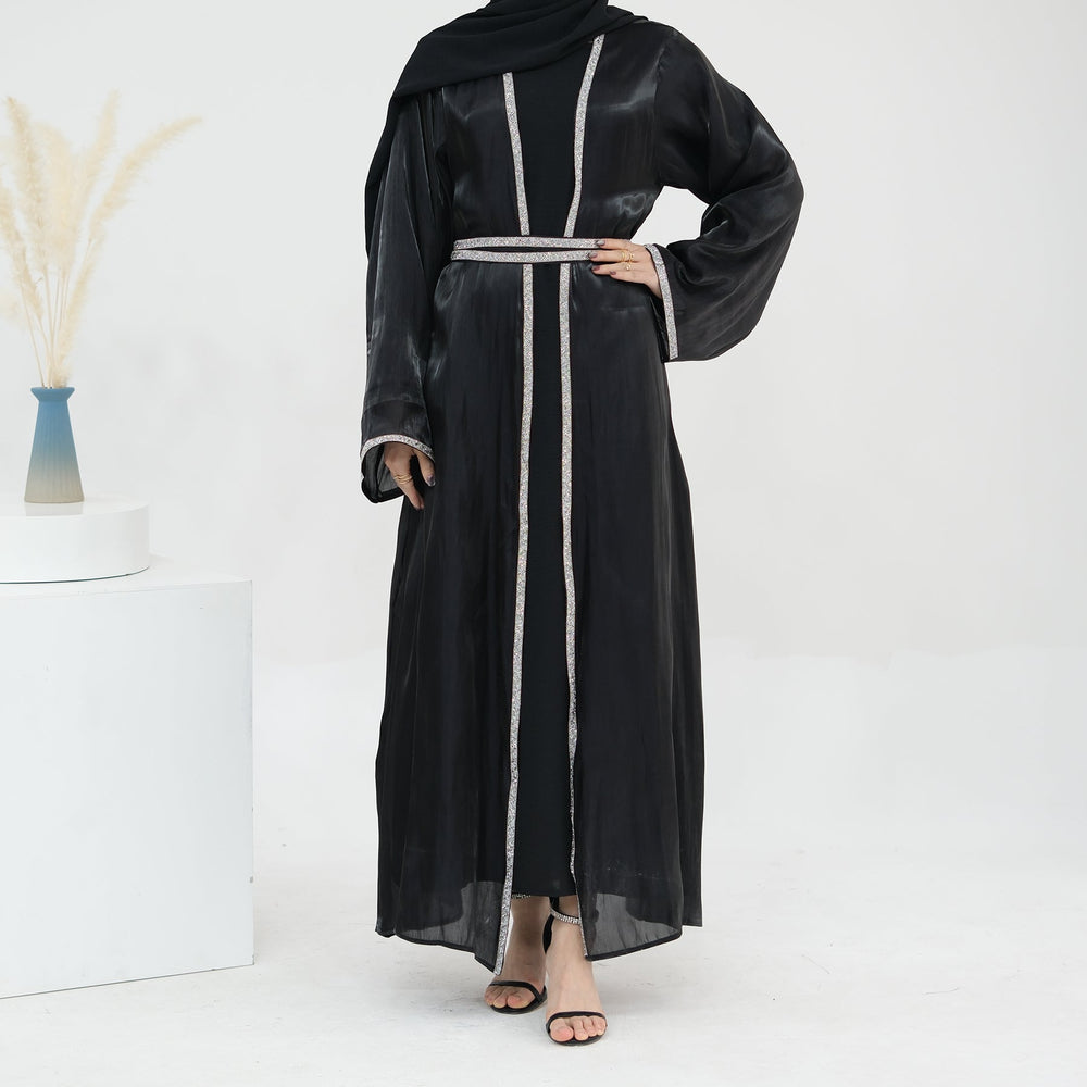 Get trendy with Siena Sequin Abaya Set - Black - Dresses available at Voilee NY. Grab yours for $84.90 today!