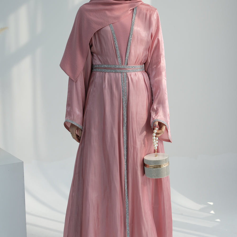 Get trendy with Siena Sequin Abaya Set - Pink - Dresses available at Voilee NY. Grab yours for $84.90 today!