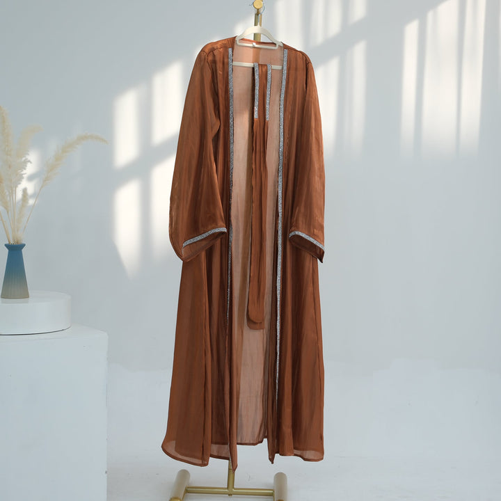 Get trendy with Siena Sequin Abaya Set - Chestnut - Dresses available at Voilee NY. Grab yours for $84.90 today!