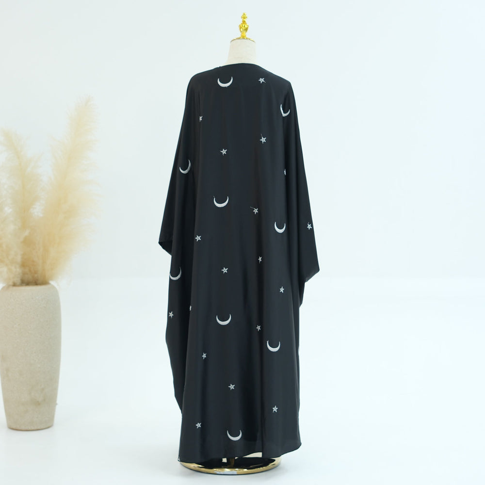Get trendy with Hannah Moon Star Open Abaya - Black - Cardigan available at Voilee NY. Grab yours for $69.90 today!