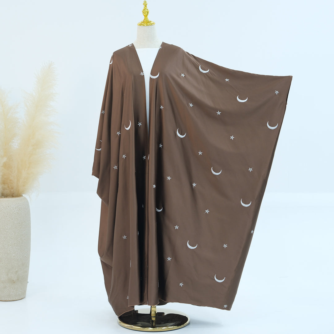 Get trendy with Hannah Moon Star Open Abaya - Brown - Cardigan available at Voilee NY. Grab yours for $69.90 today!