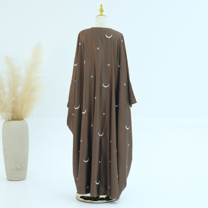 Get trendy with Hannah Moon Star Open Abaya - Brown - Cardigan available at Voilee NY. Grab yours for $69.90 today!