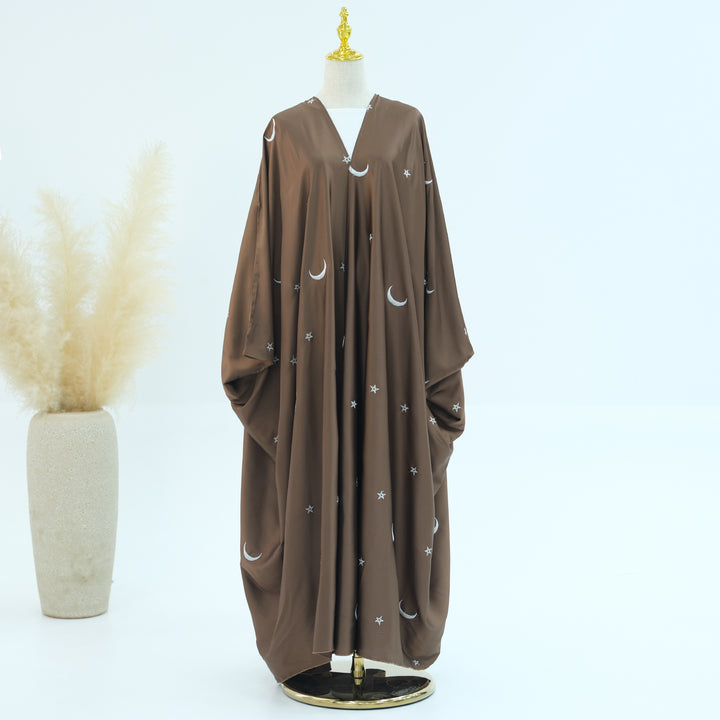 Get trendy with Hannah Moon Star Open Abaya - Brown - Cardigan available at Voilee NY. Grab yours for $69.90 today!