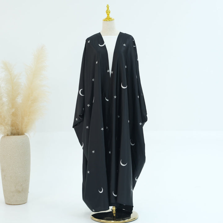 Get trendy with Hannah Moon Star Open Abaya - Black - Cardigan available at Voilee NY. Grab yours for $69.90 today!