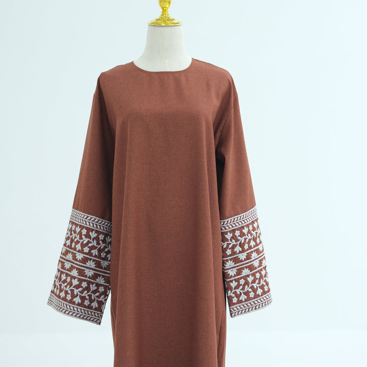 Get trendy with Josie Embroidered Abaya - Brown - Dresses available at Voilee NY. Grab yours for $59.90 today!