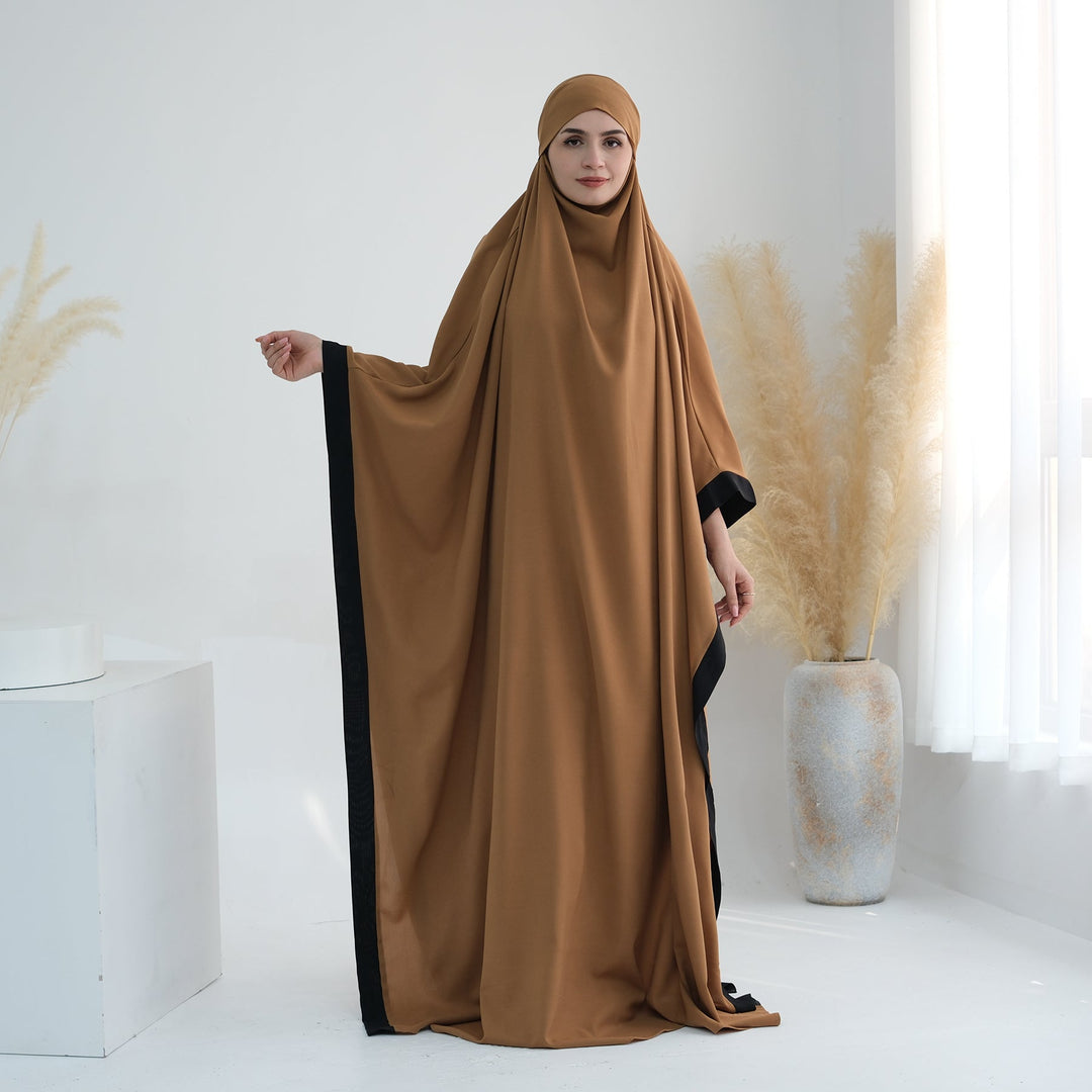 Get trendy with Zuri One-Piece Jilbab - Brown -  available at Voilee NY. Grab yours for $59.90 today!