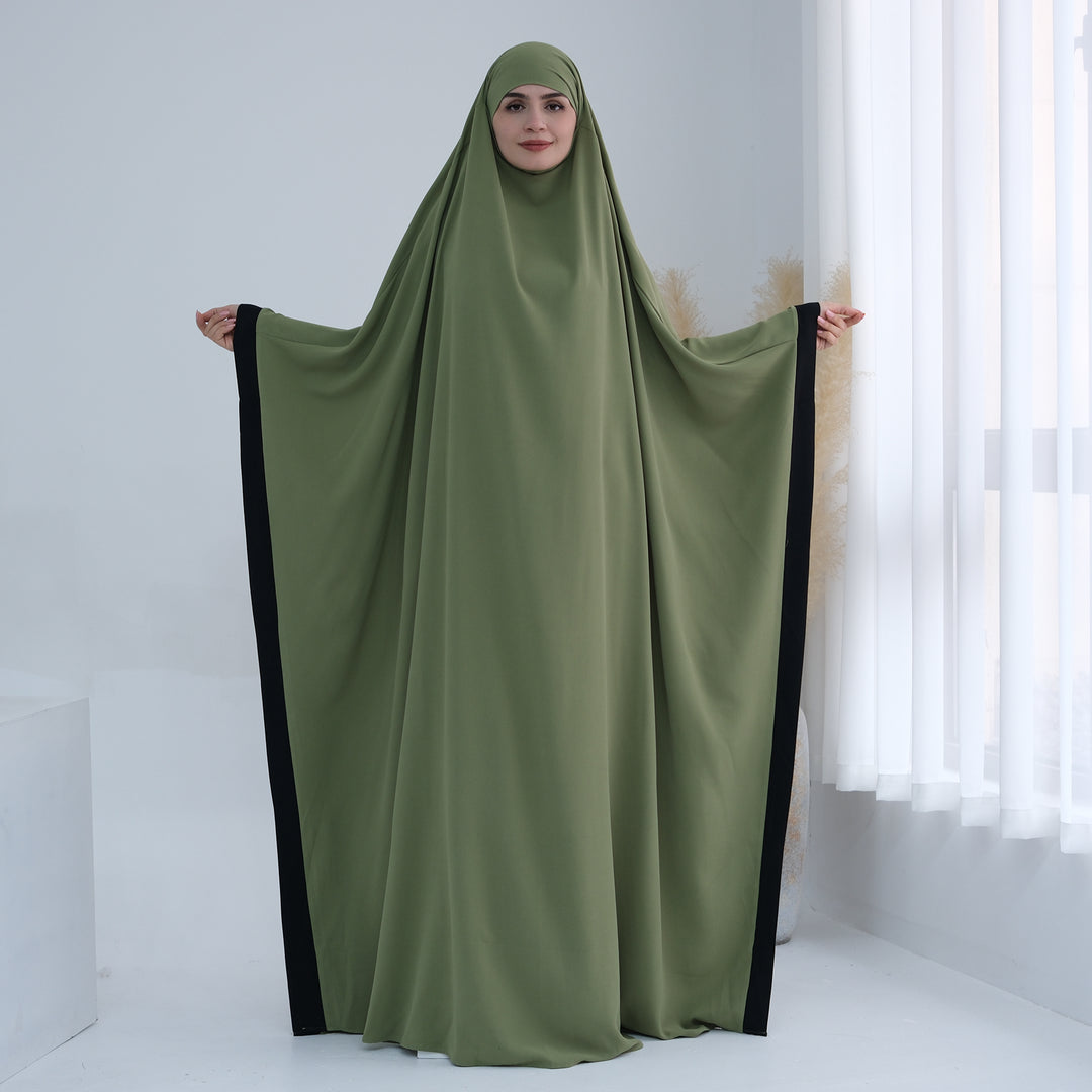 Get trendy with Zuri One-Piece Jilbab - Olive -  available at Voilee NY. Grab yours for $59.90 today!