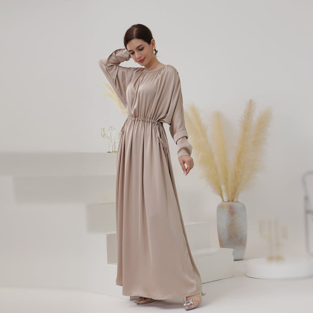 Get trendy with Kristal Satin Maxi Dress - Champagne - Dresses available at Voilee NY. Grab yours for $54.99 today!