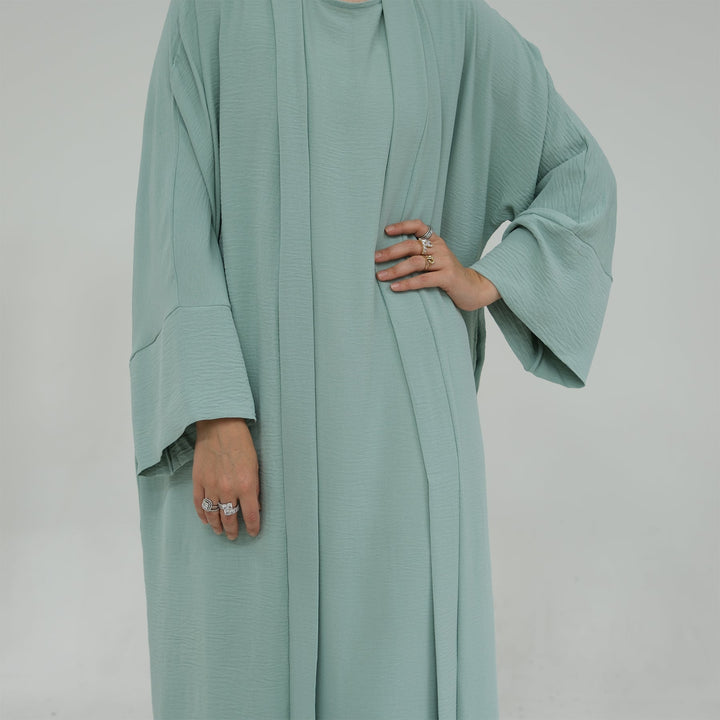 Get trendy with Lea 2-Piece Abaya Set - Mint (As is) -  available at Voilee NY. Grab yours for $54.90 today!